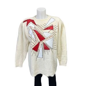 TED LAPIDUS Angora Lambswool Knit Patchwork Vintage‎ Sweater Puff Sleeves sz M